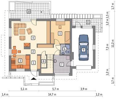 RZUT PARTERU POW. 65,4 m²
